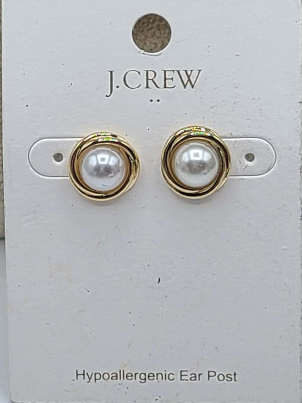 J Crew Factory Gold Tone Pearl Stud Earrings NWT